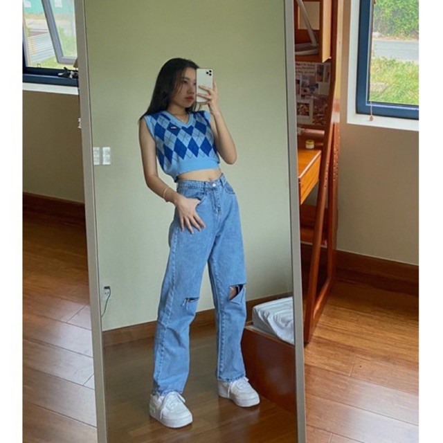 Áo croptop gile len thổ cẩm