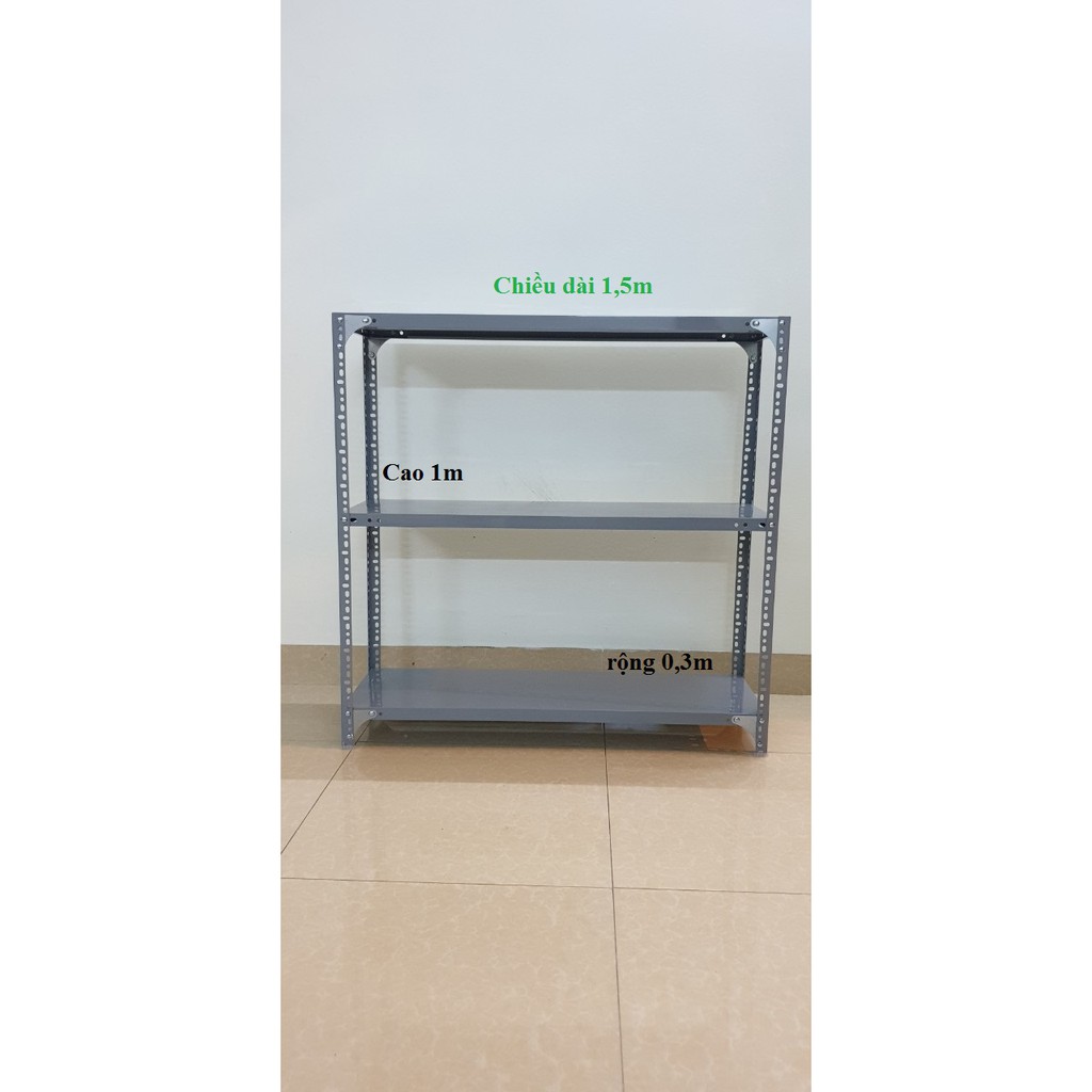 Kệ sắt v lỗ đựng đồ đa năng 3 tầng : dài 1,5m, rộng 0,3m, cao 1m