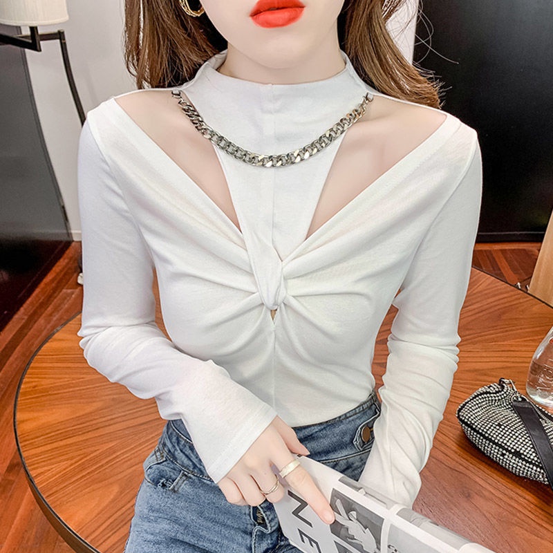 Áo thun tay dài hở vai ôm dáng năm 2021 thời trang mùa thu cho nữ