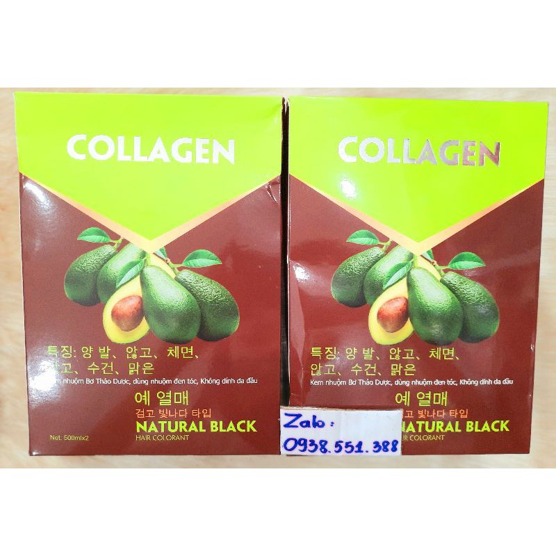 Kem nhuộm tóc phủ bạc 100% bơ thảo dược COLLAGEN 500ml x2 không dính,bám đen vào da đầu (màu đen) lên màu chẩnFREESHIP