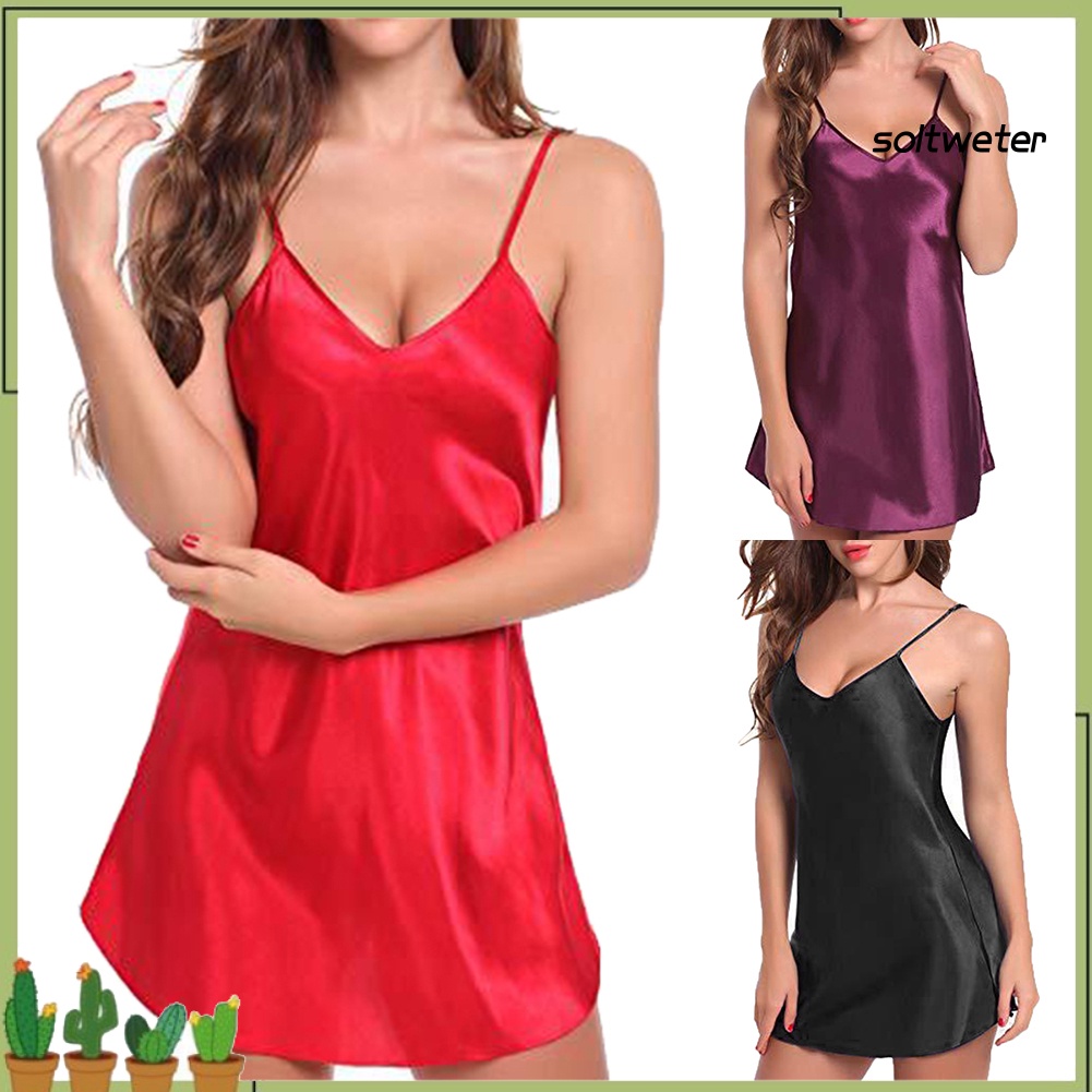 Đầm ngủ cổ chữ V màu trơn plus size cho nữ