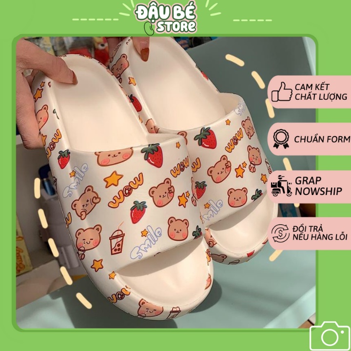 Dép Đế Bánh Mì Ulzzang Hình Gấu Hồng Trắng Siêu Xinh Cho Nữ - Dép Quai Ngang Siêu Êm Chống Trơn Trượt - Daube - D033