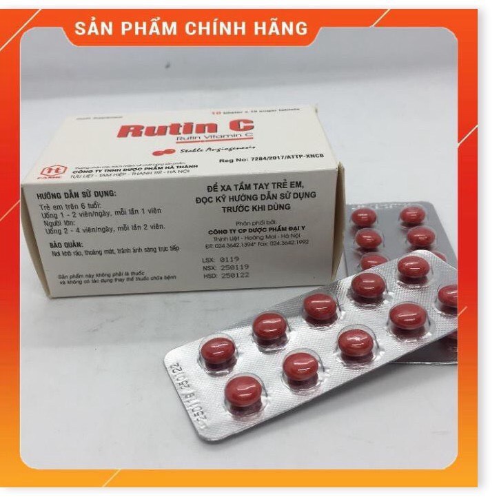 Rutin C Đại Uy/ Rutin C Hà Thành - Bổ Sung Vitamin C Giúp Tăng Tính Bền Mạch Máu, Giảm Chảy Máu Chân Răng - Hộp 100 Viên | Thế Giới Skin Care