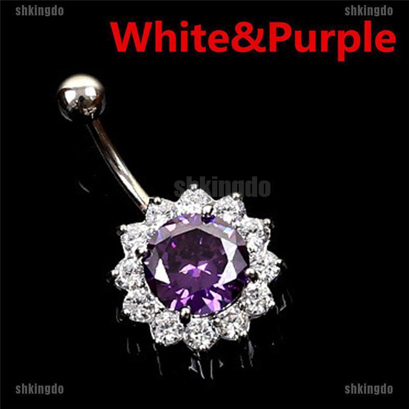 Khuyên rốn hình hoa đính đá bằng thép không gỉ