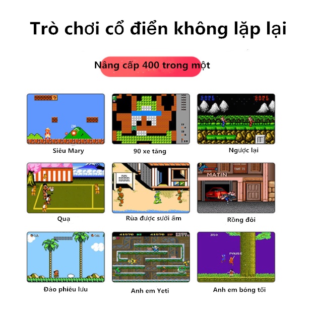 Máy Chơi Game Cầm Tay SUP MINI 400 in 1 Game Sup Hỗ trợ TV và quà trẻ em cho 2 người chơi