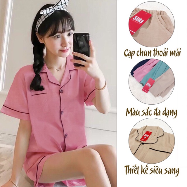 Bộ Pijama lụa áo cộc quần đùi nhiều hình cao cấp | BigBuy360 - bigbuy360.vn