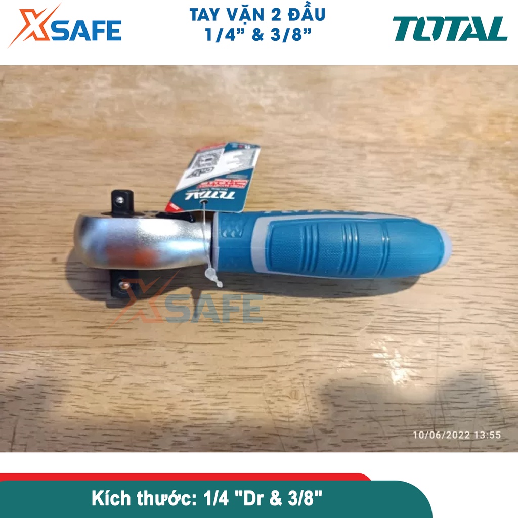 Cần siết lực tự động đảo chiều 2 đầu 1/4 và 3/8inch Total THT1061438 tay vặn gắn đầu tuyp ốc bulong dài 140mm