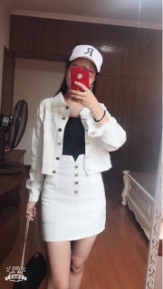 Set áo jacket bò + chân váy siêu xinh