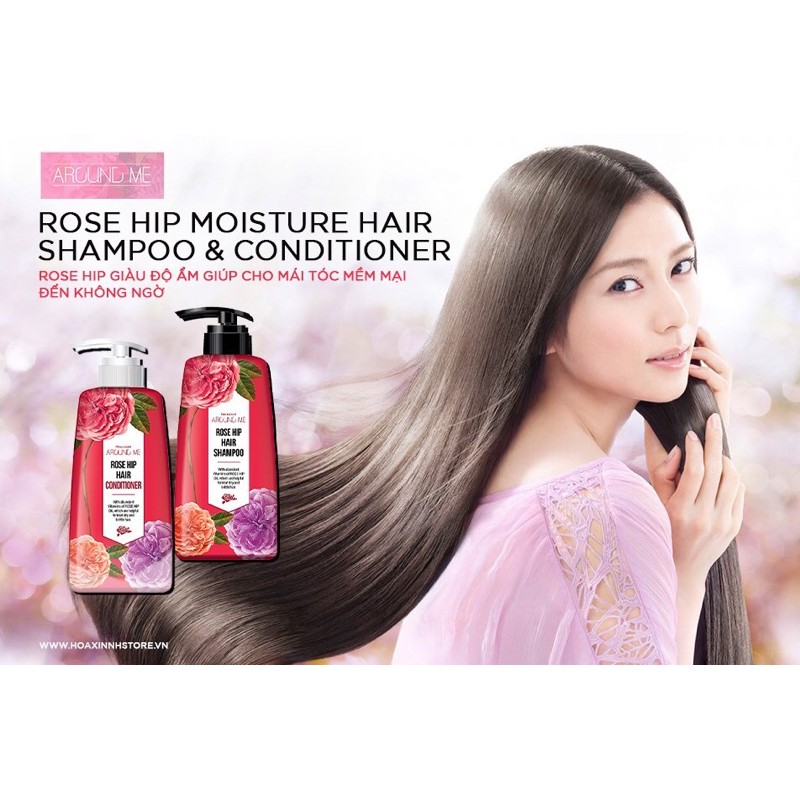 Combo Dầu Gội Và Dầu Xả Thảo Mộc Mềm Mượt Tóc Around Me Rose Hip Perfume Hair Shampoo Hương Hoa Hồng 500ml