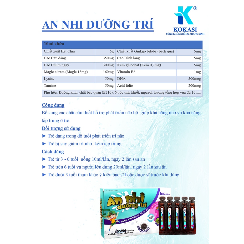 AN NHI DƯỠNG TRÍ - Bổ sung các chất cần thiết hỗ trợ phát triển não bộ, giúp khả năng nhớ và khả năng tập trung ở trẻ