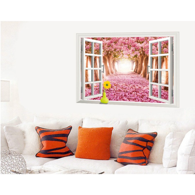 Decal trang trí khung cửa sổ Rừng Cây Anh Đào lớn
