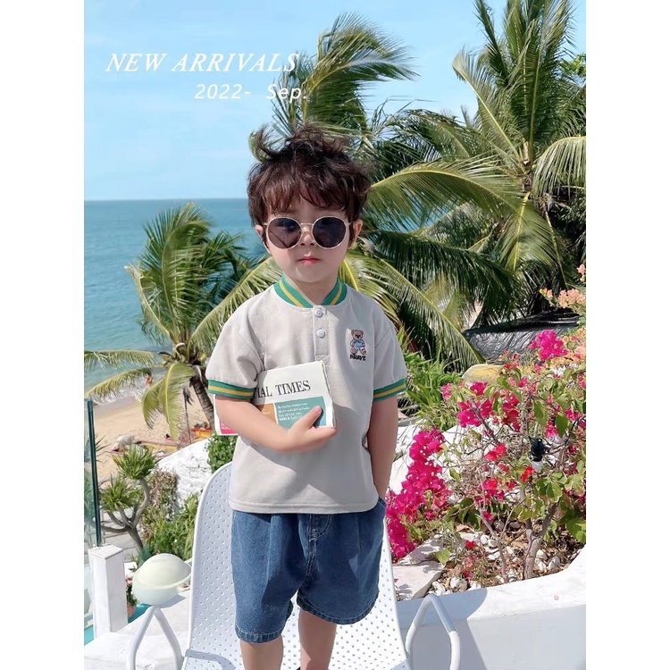 Set áo cổ dệt thêu gấu BRAVE bé trai