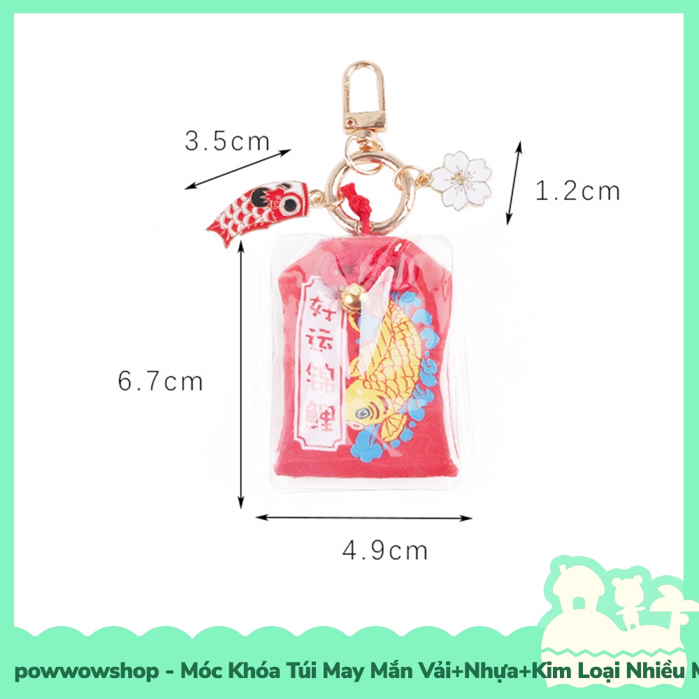 [Sẵn VN - Hỏa Tốc] Móc Khóa Túi May Mắn Kim Loại+PE+Vải Mẫu Sakura Cờ Cá Chép &amp; Hoa Anh Đào