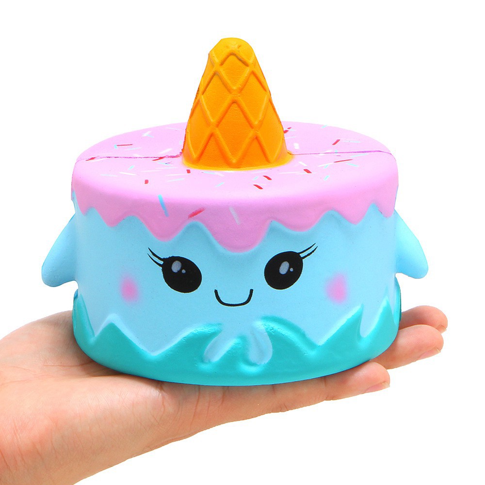 Squishy - Bánh kem nơ xanh ngộ nghĩnh (11x11cm) / Hello Baby shop squishy