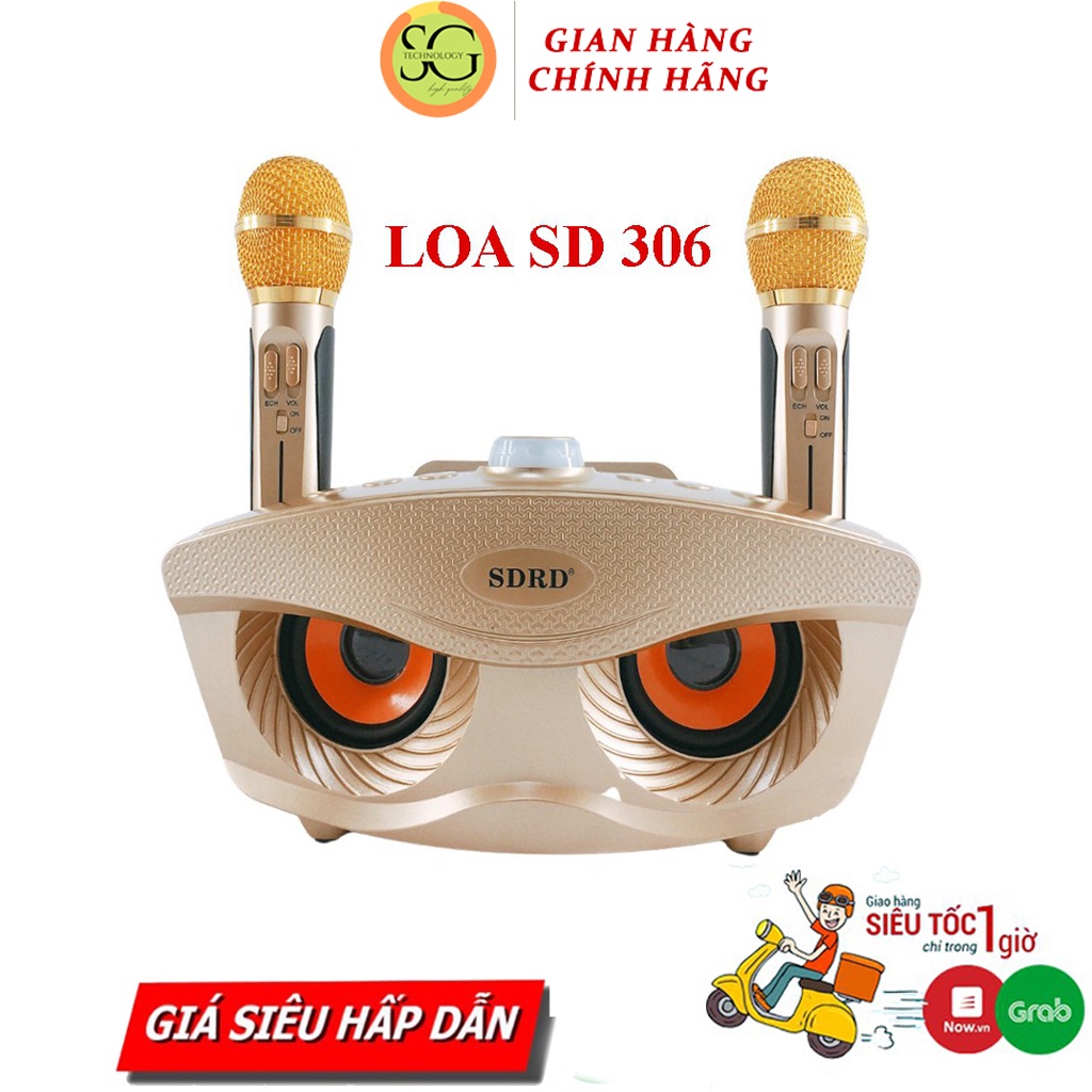 Loa karaoke Bluetooth SDRD 306, Loa bluetooth không dây - Tặng kèm 2 micro hát karaoke, âm thanh tuyệt đỉnh, chất lượng