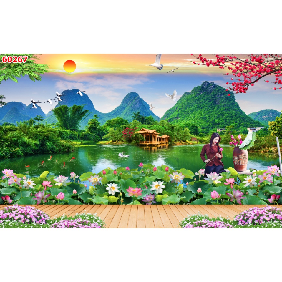 Tranh dán tường vườn hoa bao la, đẹp mỹ miều, hàng chất lượng cao