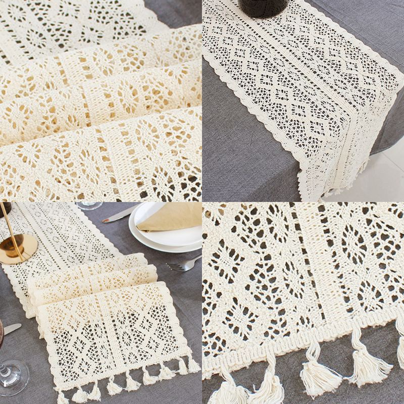 Khăn Trải Bàn Bằng Cotton Phối Ren Hình Chữ Nhật Phong Cách Bohemian Cổ Điển