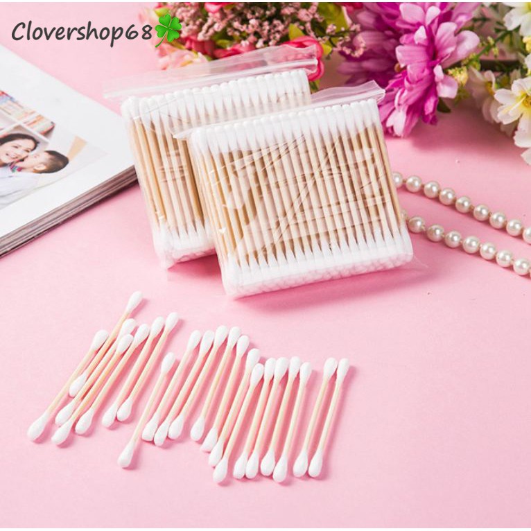 Túi tăm bông 100 chiếc - Bông ngoáy tai thân gỗ -  Bịch tăm bông tiện lợi  🍀 Clovershop68 🍀