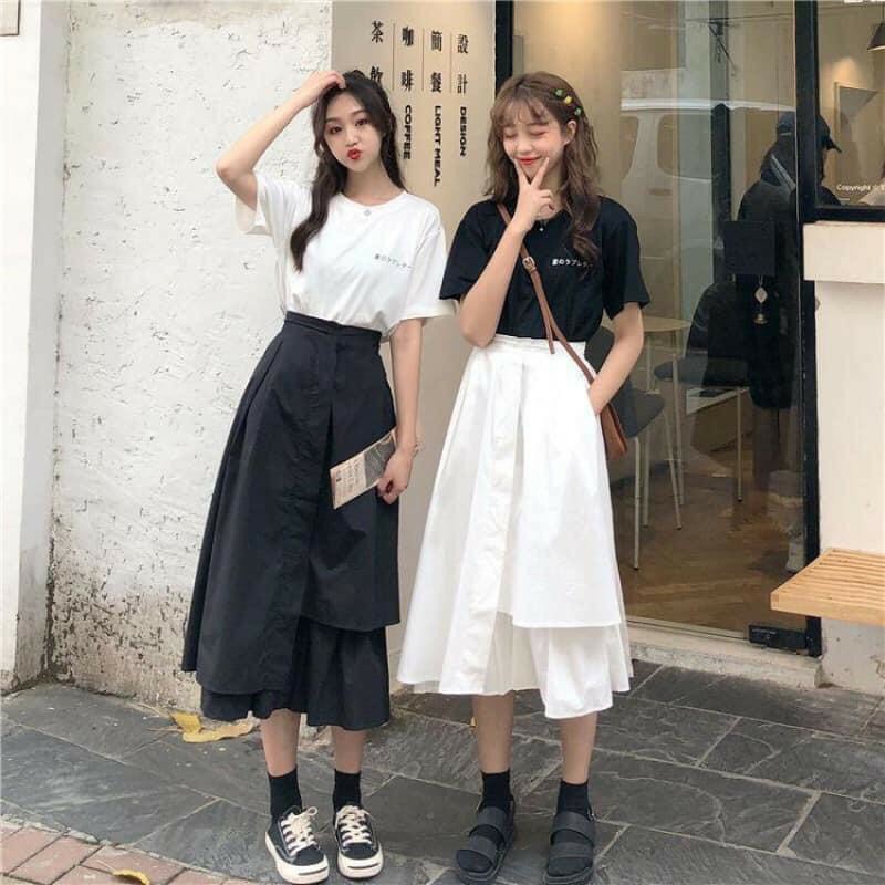 Chân Váy Dài 2 Tầng Vạt Lệch Ulzzang 2 Màu Siêu Hot CV01 | BigBuy360 - bigbuy360.vn