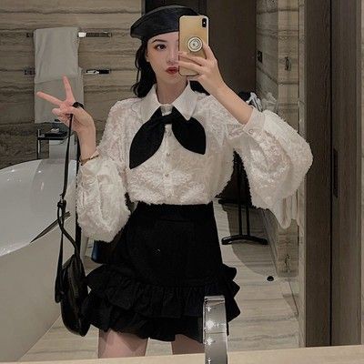 Set áo váy sang chảnh áo sơ mi tay bồng tiểu thư quần short culottes dễ thương V112 - Có ảnh thật