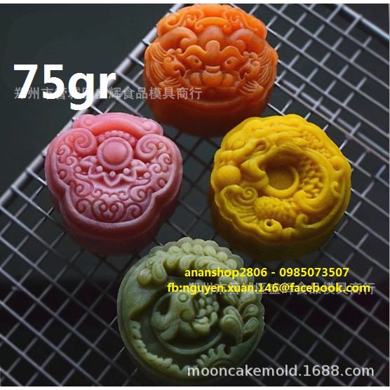 Khuôn trung thu lò xo 75gr 3D rồng, phượng, khánh, lân