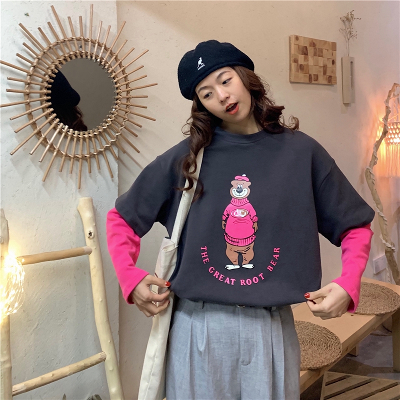 SUXI Áo Thun Tay Dài In Hình Hoạt Hình