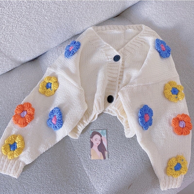 Áo Len Cadigan Đính Hoa Sắc Màu Siêu Xinh