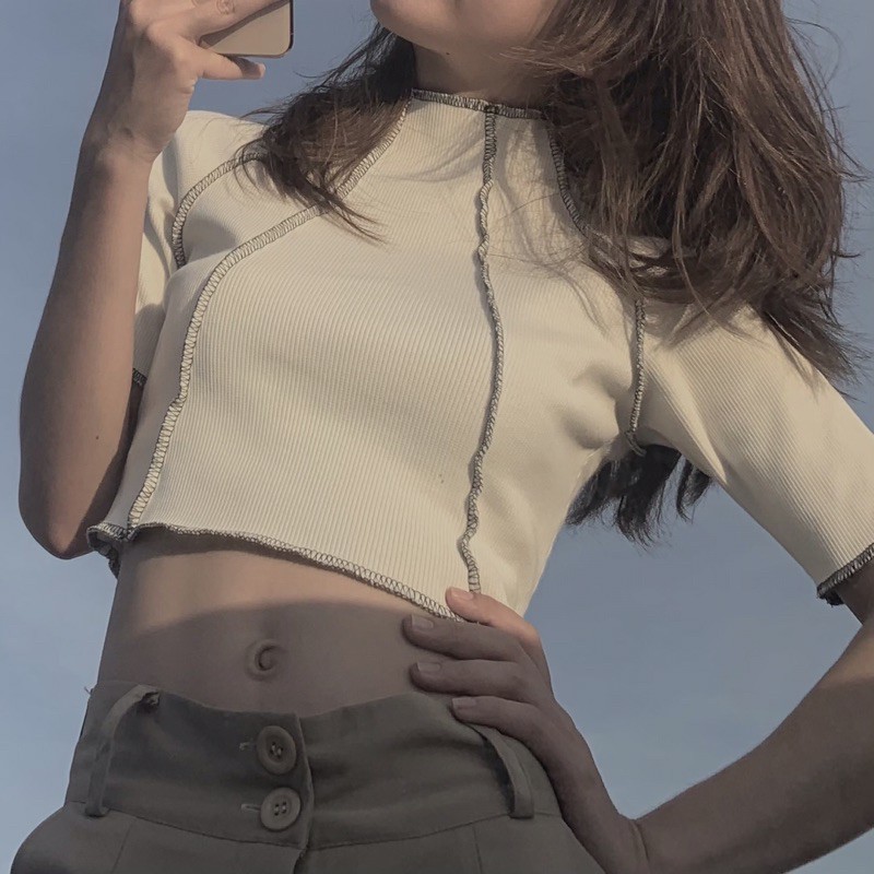 [ ẢNH THẬT ĐỘC QUYỀN ] Áo croptop thun gân 6 mảnh | BigBuy360 - bigbuy360.vn