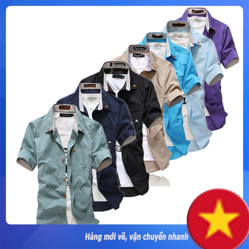 Áo sơ mi nửa tay nam, Dáng ôm Hàn Quốc, Áo sơ mi đồng màu