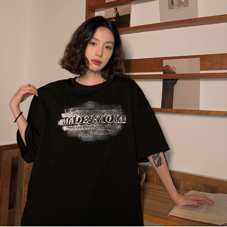 SUXI Áo Thun Ngắn Tay Cổ Tròn Dáng Rộng In Chữ Đơn Giản Thời Trang Mùa Hè Cho Nữ