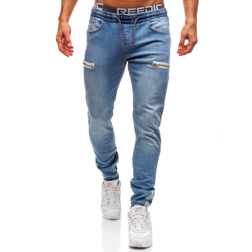 Quần Jeans Nam Dài Lưng Thun Co Dãn Thời Trang Đen