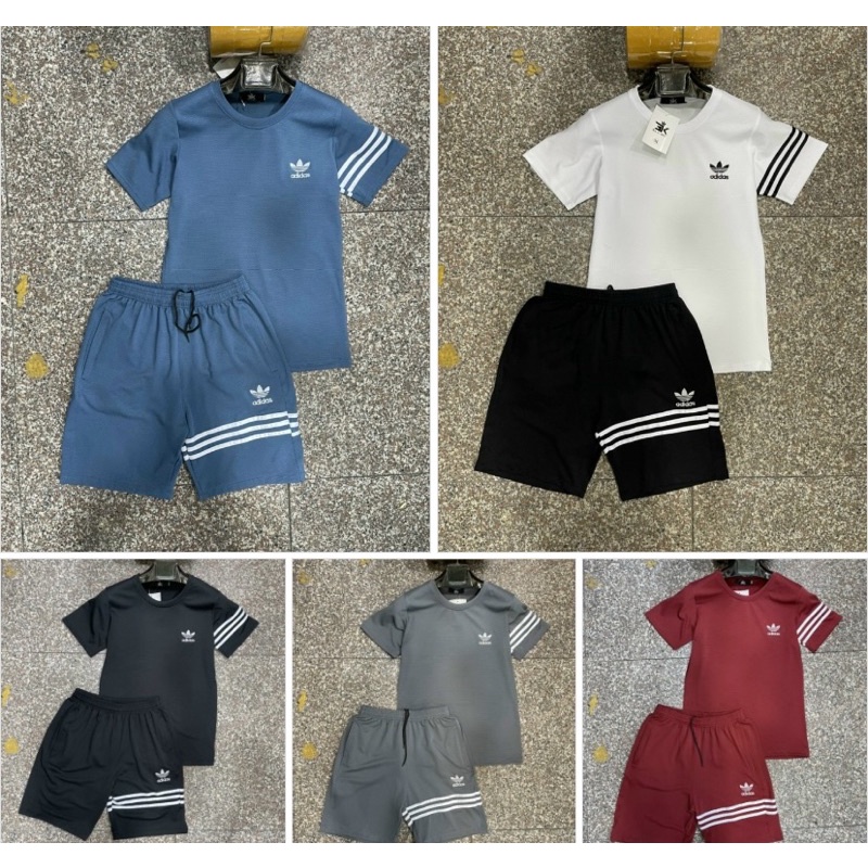 Bộ thể thao cộc tay mùa hè có hoạ tiết kẻ vạch, Bộ cổ tròn co dãn thời trang phong cách trẻ trung btshop từ 45 đến 75 kg