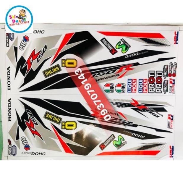 Tem rời winner chữ R dán xe trắng