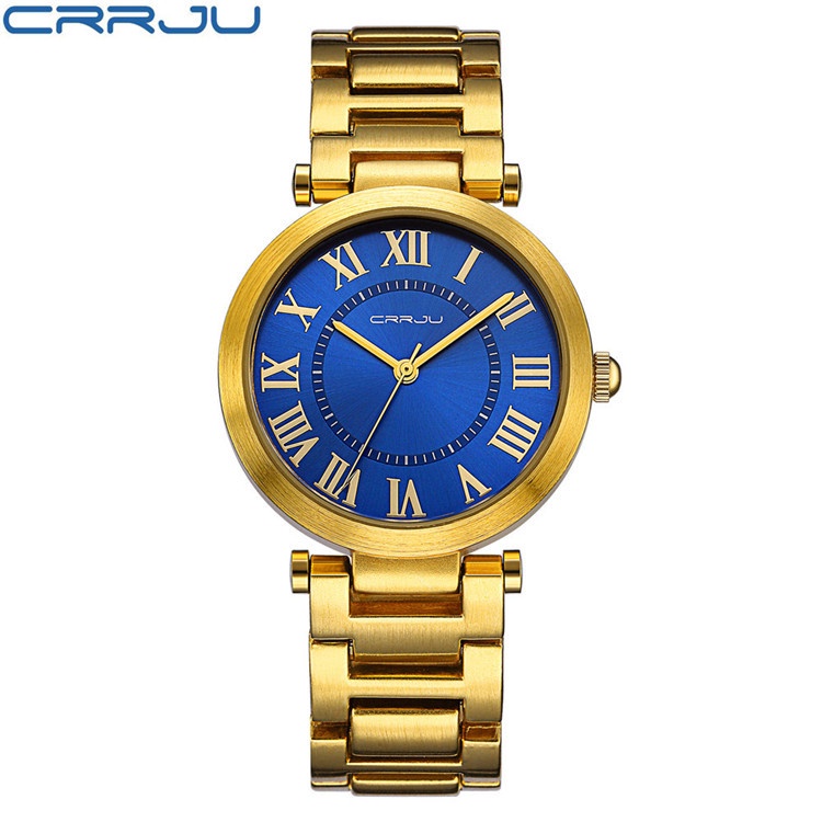 Đồng Hồ Quartz CRRJU Chất Liệu Thép Không Gỉ Mạ Vàng 2123
