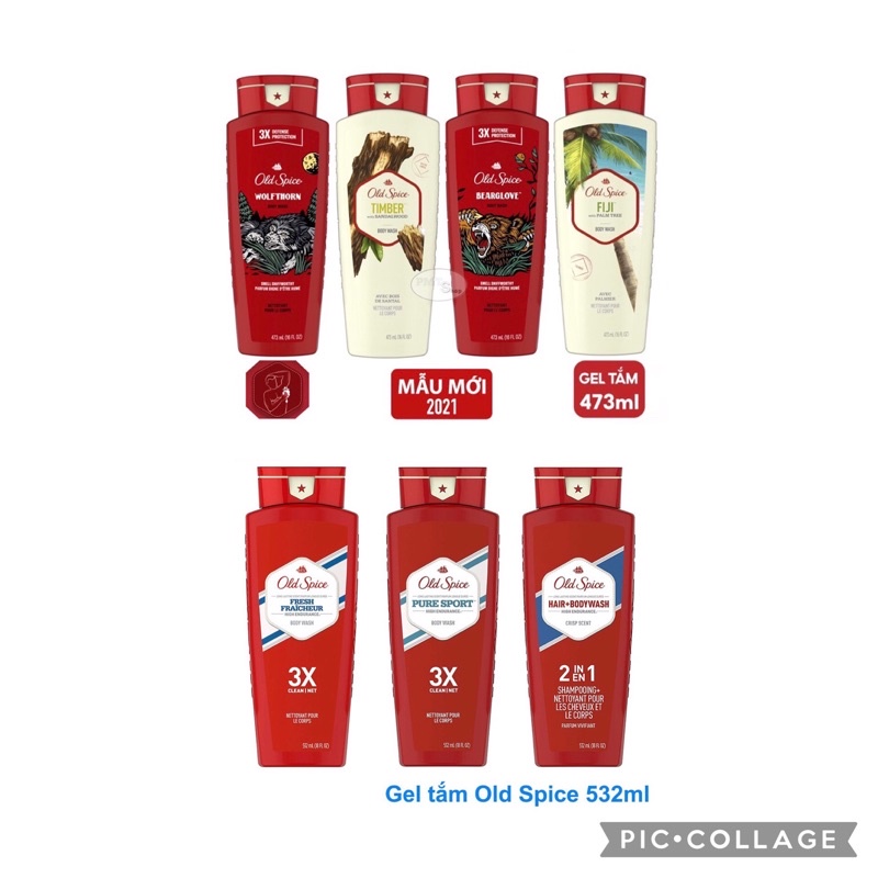 [USA] Sữa tắm nam Gel Old Spice 473ml Timber | Bearglove | Fiji | Wolfthorn | Pure Sport | Tắm gội 2in1 532ml - Mỹ