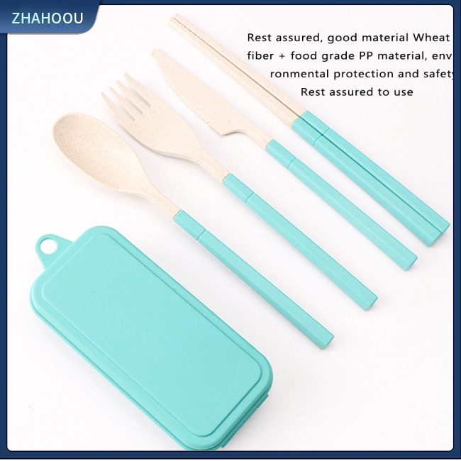 ☃Nhà☃ Bộ Muỗng Đũa Nĩa Bằng Lúa Mạch Thiết Kế Đục Lỗ Có Thể Tháo Rời Tiện
