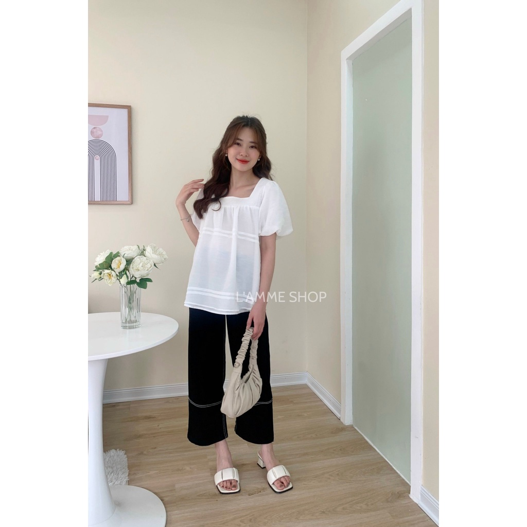 Áo Chiko chất tơ mềm, nơ cổ vuông xinh xắn có thể mix quần hoặc váy thiết kế bởi LAMME