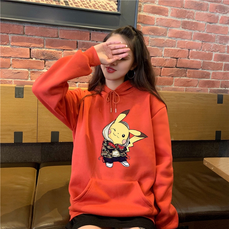 Áo Khoác Hoodie Tay Dài Dáng Rộng In Hình Pikachu Thời Trang Harajuku Cho Nam Nữ | BigBuy360 - bigbuy360.vn