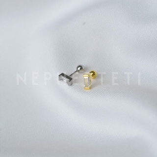Khuyên tai bạc 925 mini - Đá chữ nhật chốt bi vặn - Nepherteti
