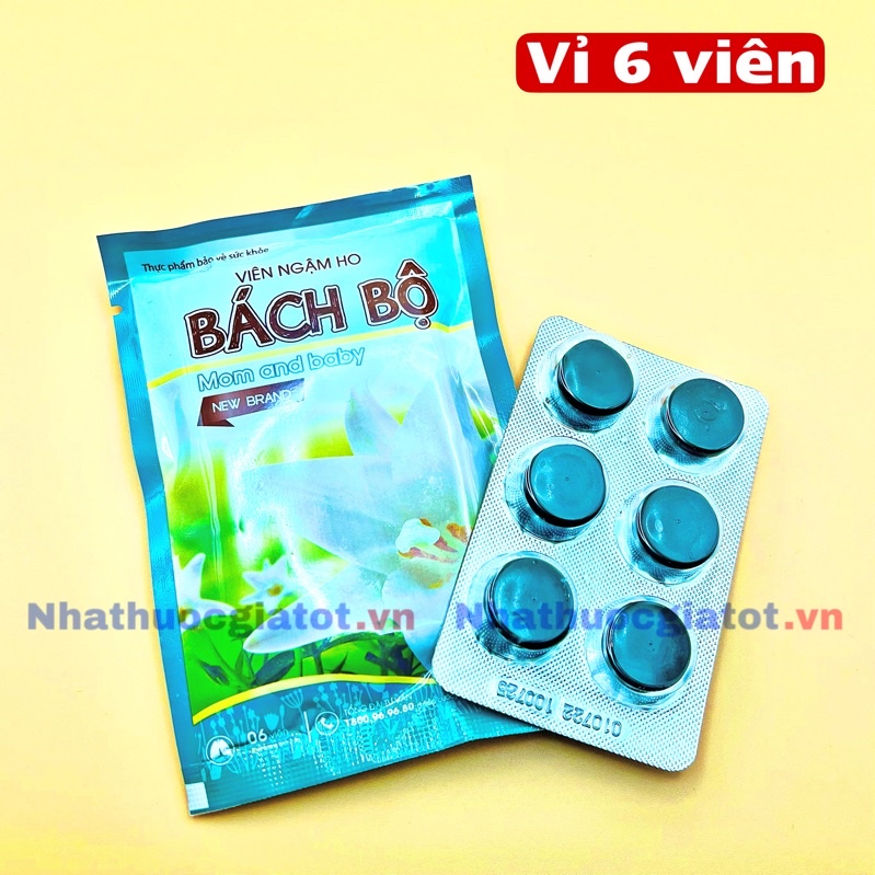 Mẫu Mới Vỉ 6 Viên Viên Ngậm Ho Bách Bộ Giúp Hỗ Trợ Giảm Ho, Rát Họng Hiệu