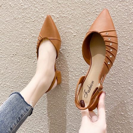 Giày Búp Bê Nữ Có Dây Quai Hậu Đính Đá Phong Cách Mạnh Mẽ, Cá Tính - Giày Nhựa Sandal Búp Bê Mũi Nhọn