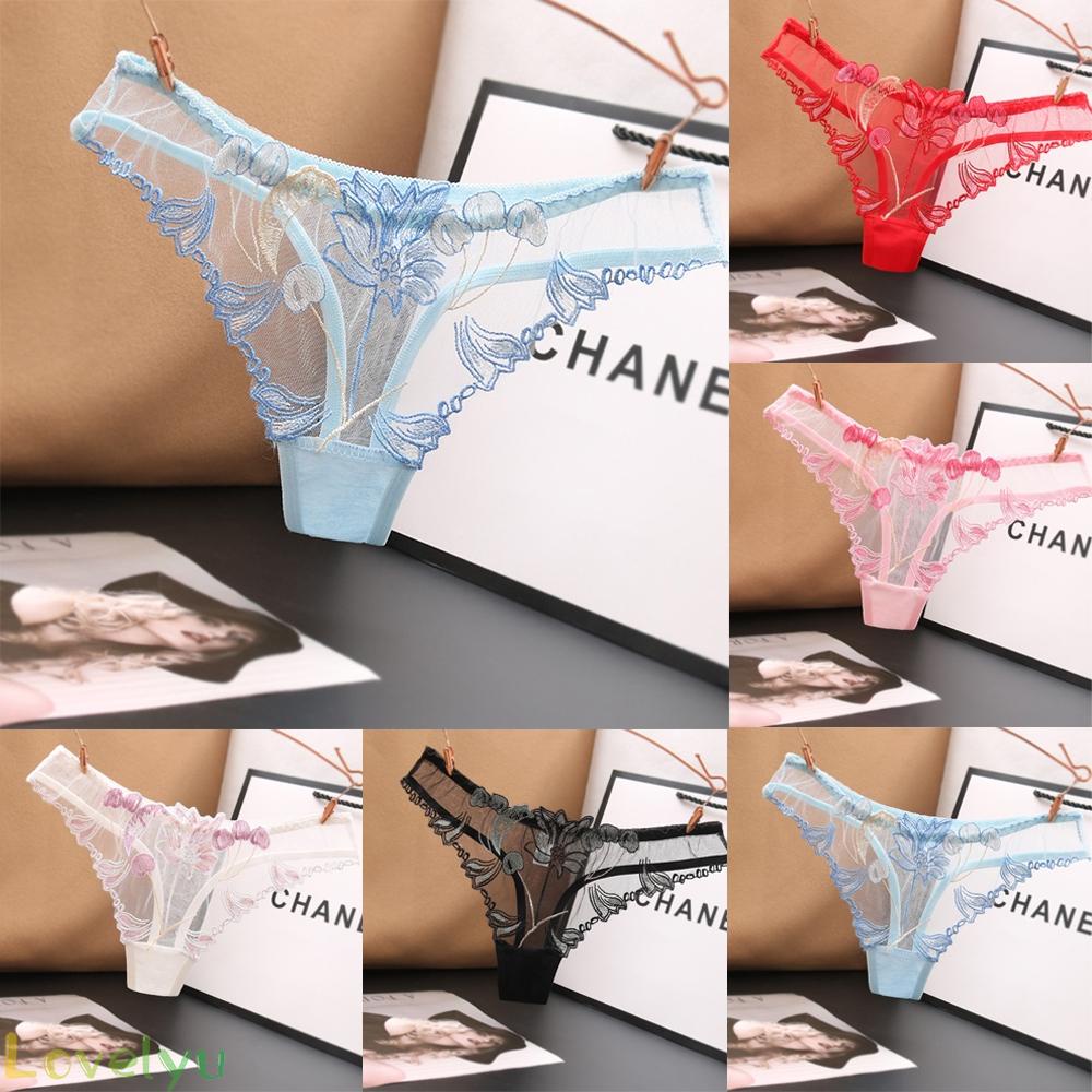 【LOVELYU】Women See through Lace Floral Mesh Breathable Briefs Underpants Thongs G-string【Good Quality】