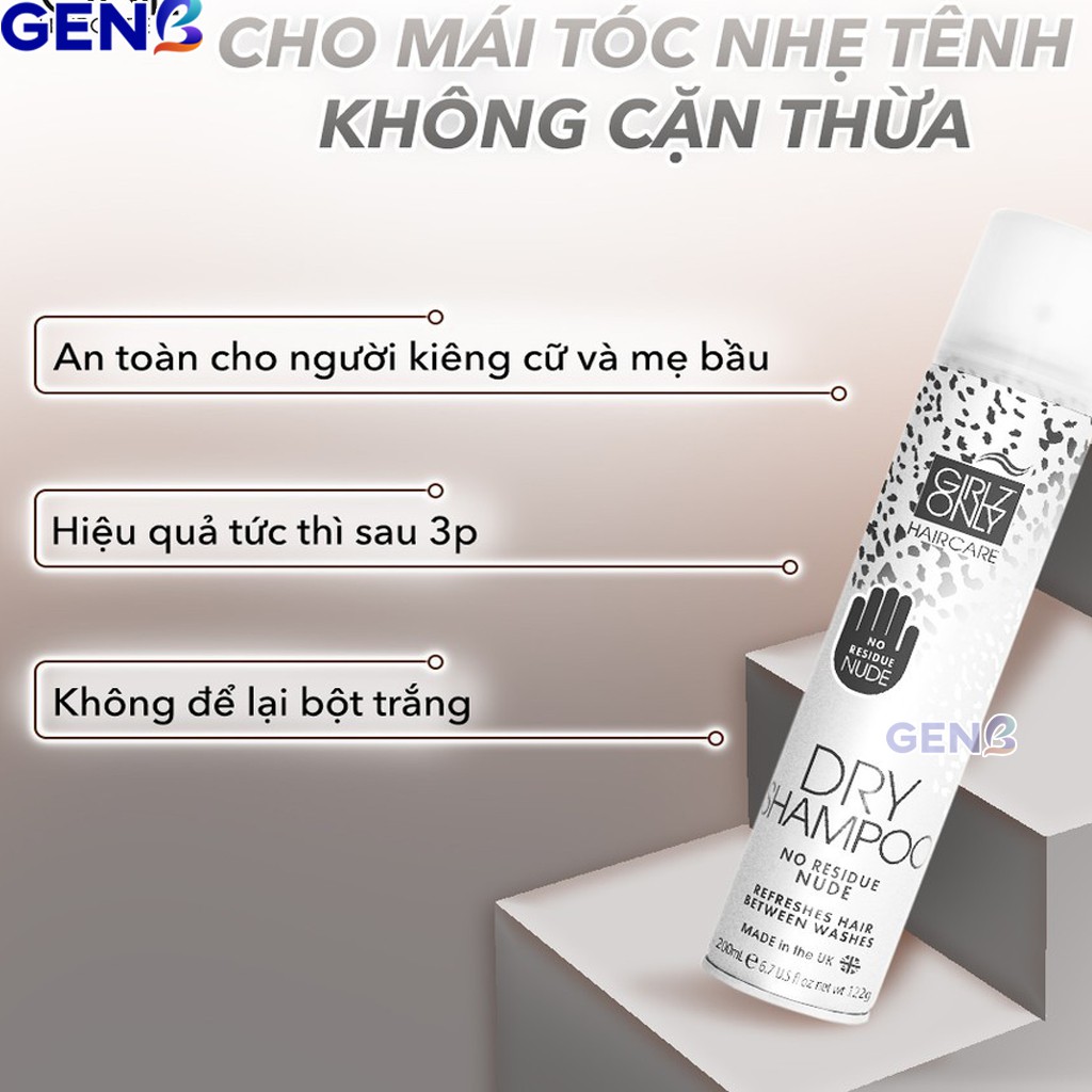 Dầu Gội Khô Girlz Only TRẮNG Thơm Dạng Xịt Dry Shampoo No Residue Nude Dưỡng Ẩm Chăm Sóc Tóc CHÍNH HÃNG Mỹ Phẩm GENB