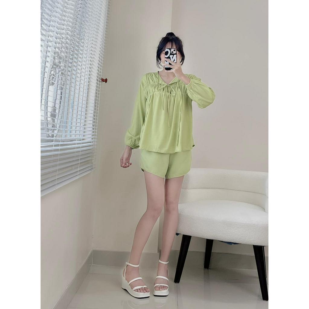 Set áo babydoll cổ V short lưng thun CHIBEST DSC41