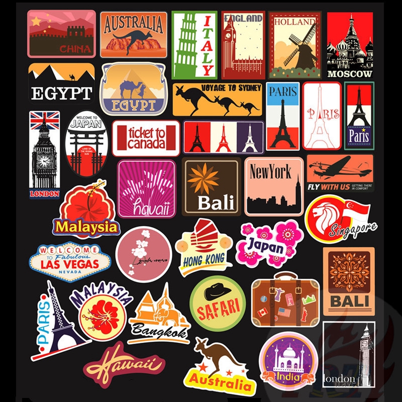 100Pcs/Set ❉ Famous Tourist City Scenery Series 03 - City Travel Stickers ❉ Tourist Attraction DIY Fashion Mixed Luggage Laptop Skateboard Doodle Decal Stickers