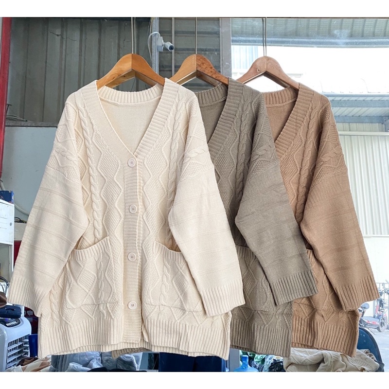 ÁO CARDIGAN LEN VẶN THỪNG DÁNG DÀI