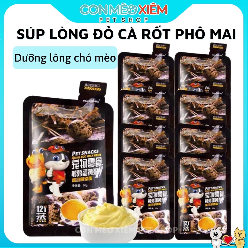 Súp thưởng chó mèo lòng đỏ trứng cút phô mai cà rốt tăng cân mọc lông, snack thú cưng Con Mèo Xiêm