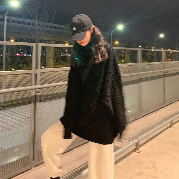 Áo Len Cổ Cao Dáng Rộng Thiết Kế Mới Thời Trang Theo Phong Cách Hàn Quốc Cho Nữ