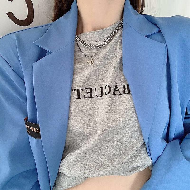 Dây chuyền choker hai lớp mặt chữ W phong cách Hàn Quốc