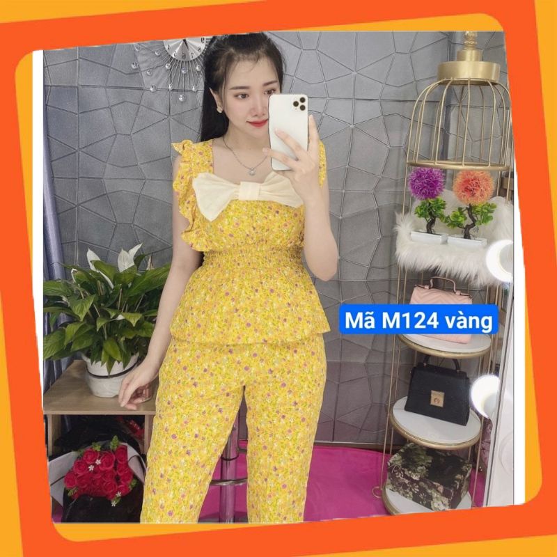 [ Mã M124 ] Set bộ Lụa , Hàng thiết kế phối nơ cực xinh
